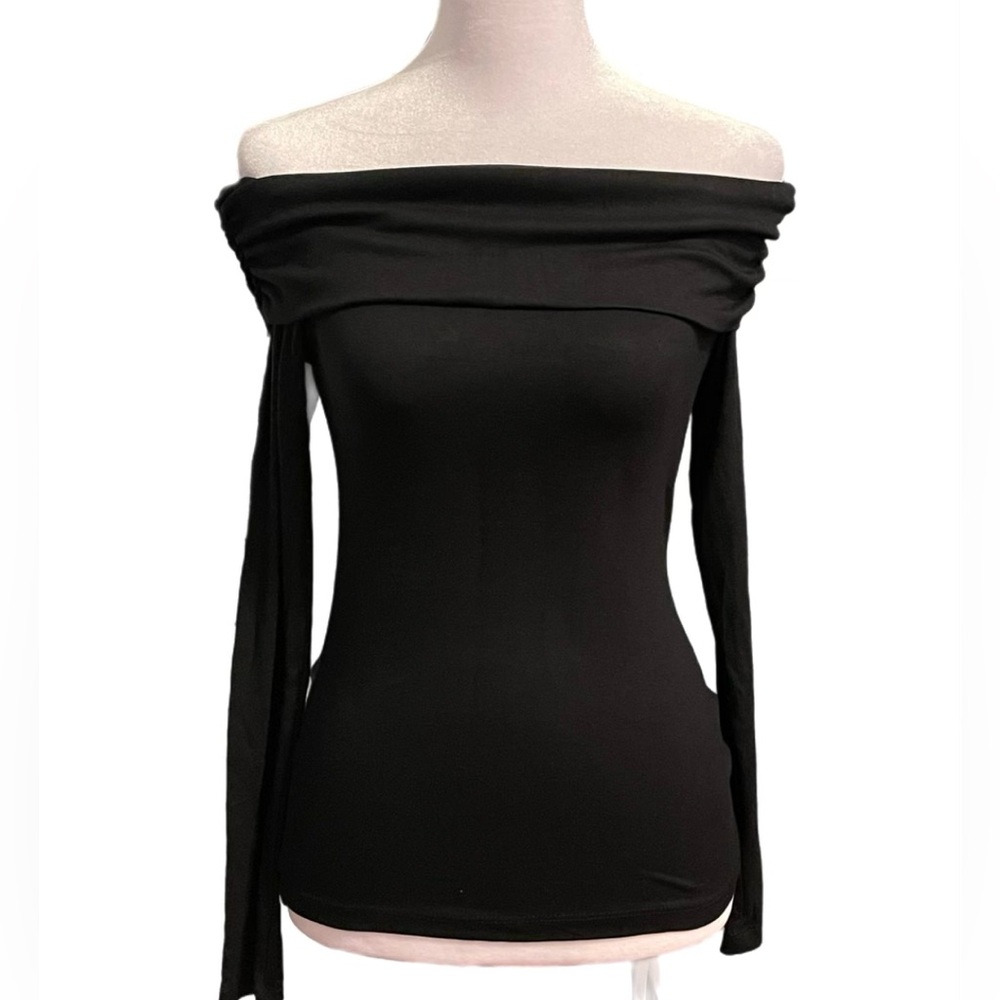 Off-Shoulder Long Sleeve Black Women's Top